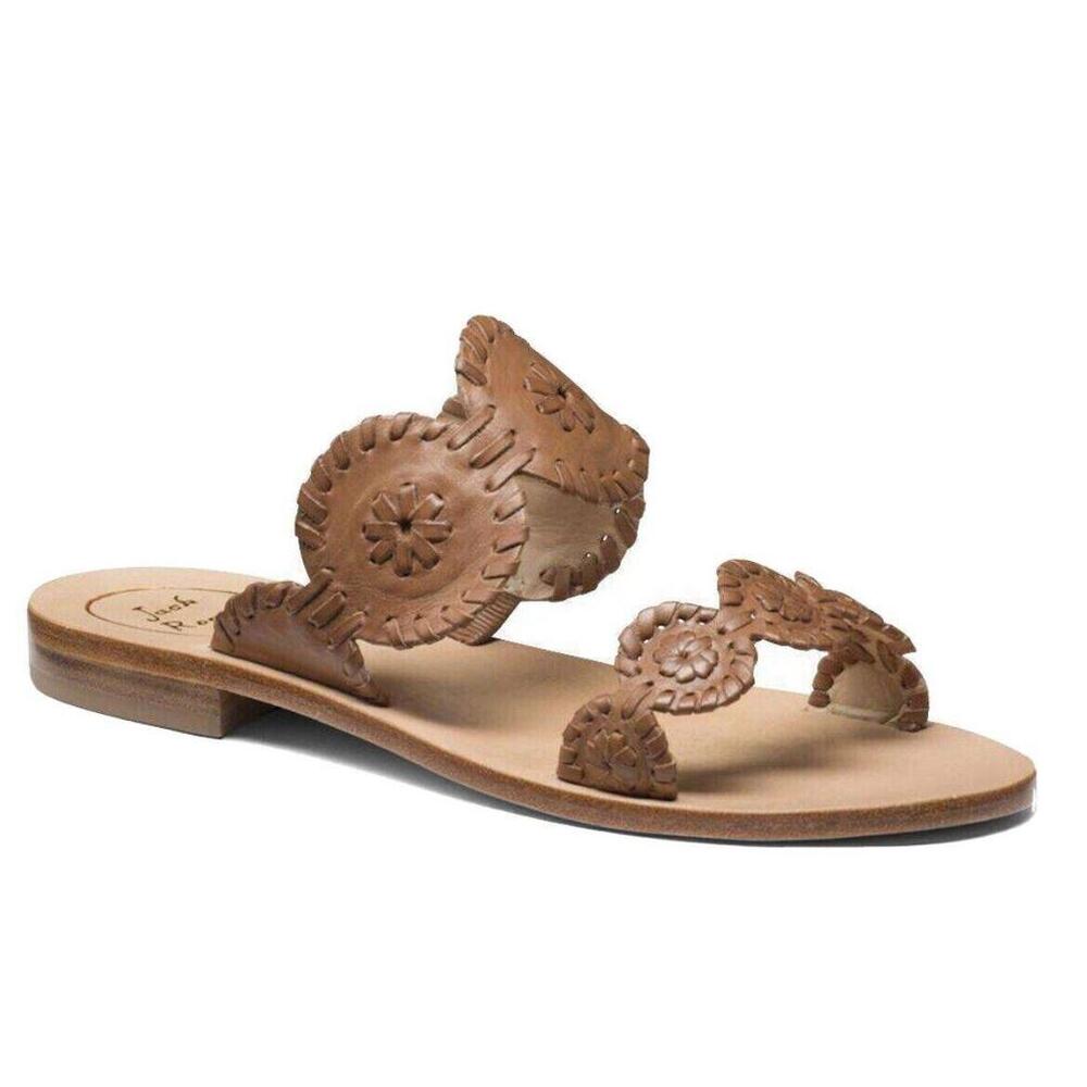 New Women's Jack Rogers Lauren Brown Leather Slide Sandals Flats Size 5